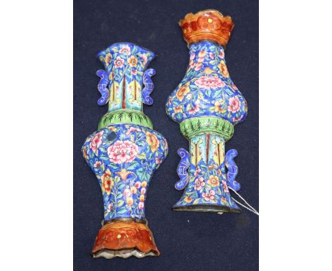 A pair of Chinese Canton enamel wall vases, 19th century height 18cm