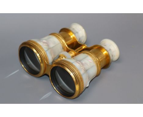 A pair of French mother of pearl opera glasses height 10cm