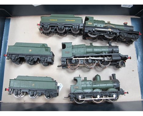 Three Kit Built 'OO' Guage/4mm G.W.R Green Steam Locomotives and Six Wheel Tenders, unboxed 4-4-0 'Frank Bibby' R/No 3364, 2-