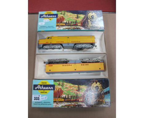 Athearn 'HO' Gauge Alco PA1 Powered Diesel 'Union Pacific', R/No 605, plus PB1 powered unit R/No 605B, both boxed, playworn.