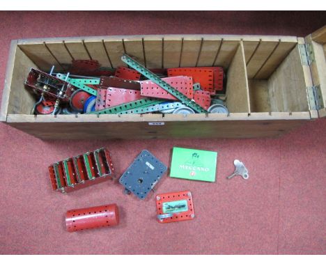 A Quantity of Pre and Post War Meccano, contained in wooden box, all playworn.