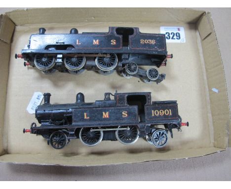 Two 'OO' Gauge/4mm L.M.S Tank Steam Locomotives Kit Built, 0-6-4 R/No 2036, 2-4-2 R/No 10901, playworn, unboxed.