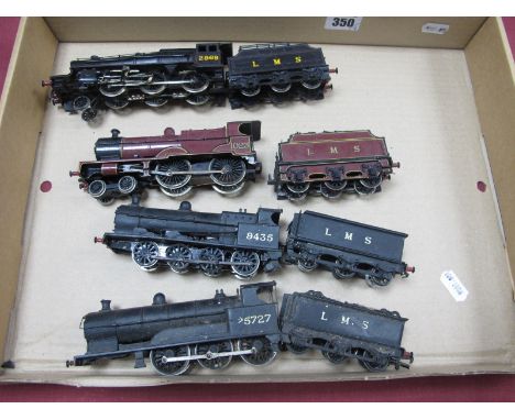 Four 'OO' Gauge/4mm L.M.S Kit Built Steam Locomotives Plus Six Wheel Tenders, R/No's 1023-2968 - 5727 - 9435, playworn, small
