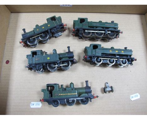 Five 'OO' Gauge/4mm G.W. R Kit Built Steam Tank Locomotives, G.W.R green, playworn, two missing motors, unboxed.