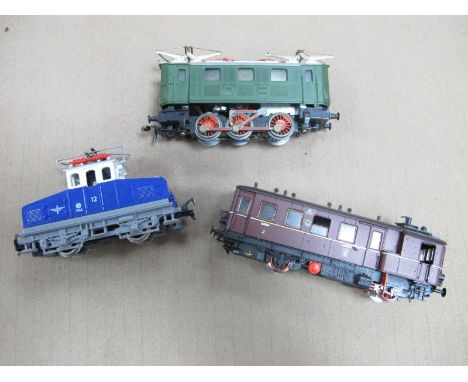 Three 'HO' Gauge Unboxed Locomotives, Fleischmann 0-4-0 electric 'Shunter' with pantograph - ELB R/No 12, good unboxed. Klein