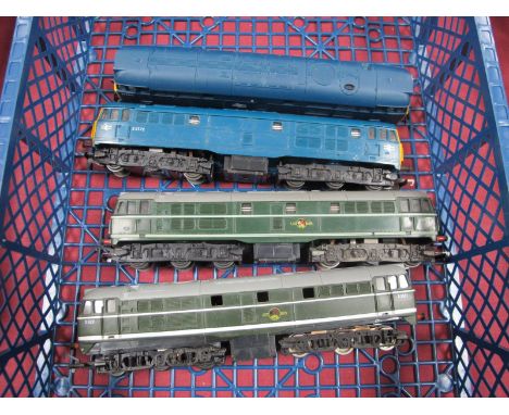 Four Class 31 'OO' Scale Decal Locomotives by Airfix and Others, two blue, two green, all playwon.