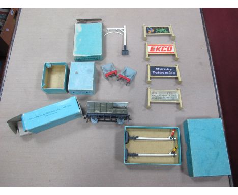 A Small Quantity of Immediate Post War Honby Dublo, including GWR brake van, all boxed, plus four 'O' gauge station hording's