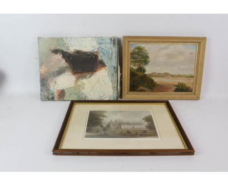 Collection of pictures and prints, to include: abstract oil on canvas, signed K. Redz to the reverse, 27 x 33cm, print depict
