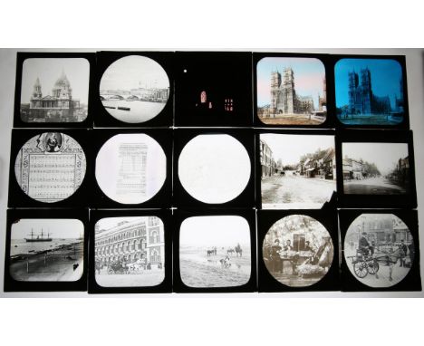 A large collection of mostly photographic magic lantern slides. Predominantly landscapes and interiors. Across Britain and th