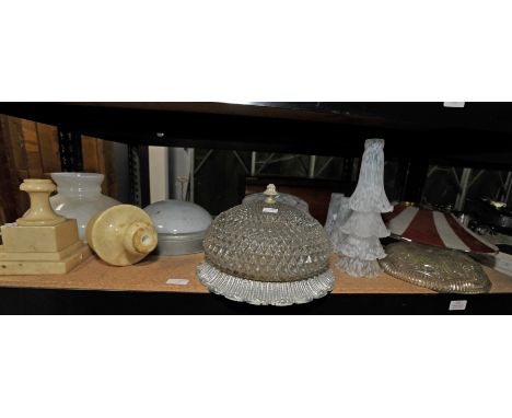 Six modern Victorian style frosted and white glass lamp shades, 15.5cm high, together with opaque white oil lamp shade, a whi