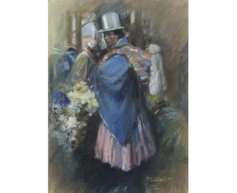 § Howard K Elcock (British, 1886-1952), Portrait of a Bolivian Flower Seller, Gouache, 1930.  Signed and dated lower right, i