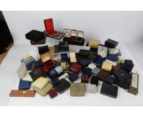 Large selection of empty boxes, including ring, bracelet, cufflink and other boxes, both modern and antique