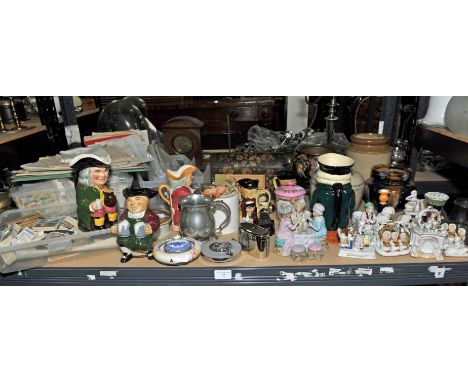 Six Continental porcelain fairings, late 19th/early 20th Century, four majolica jars, RAF mug, domed letter holder, cigarette