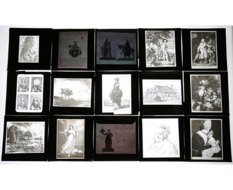 Collection of 49 magic lantern slides, art and portraiture themed. In wooden slide box (49).  