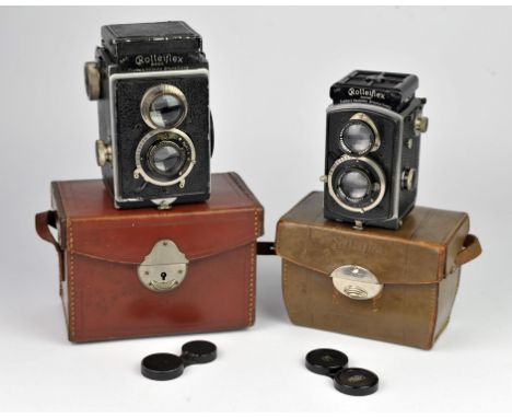 Rolleiflex TLR film camera No. 37673 with leather case, and another No. 247459 (2)Condition Report:  Both cameras with workin