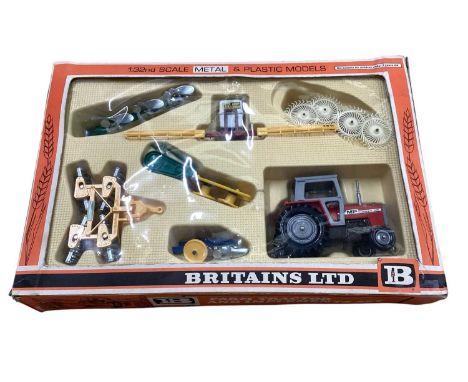 Britains Massey Ferguson Tractor &amp; Farm Implements including Ploughs, Acrobatic Rake, Crop Spray, Mower &amp; Disc Harrow