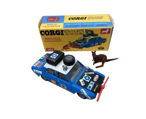 Corgi Toys Hillman London to Sydney Marathon Winner No.302, Aston Martin DB4 Competition Model No.309, Rover 2000 Monte Carlo