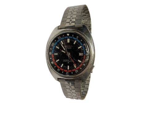 1970s Seiko Automatic Navigator Timer stainless steel wristwatch, the black dial with applied luminous baton markers and hour