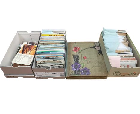 Postcards selection in album and shoeboxes, all periods, early items including advertising, Louis Wain, entertainment, real p