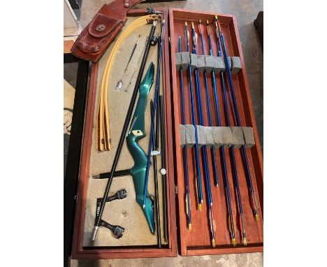 Perris Whitehard bow and arrows in case with accessories, together with a 75lb Compound Crossbow in box (2)
