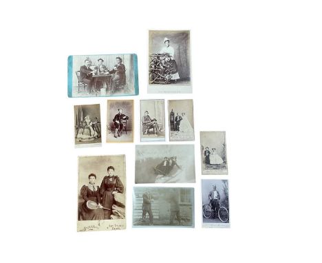 Selection of cartes de visite and cabinet cards, tennis, winter sport, boxing and other photographs.