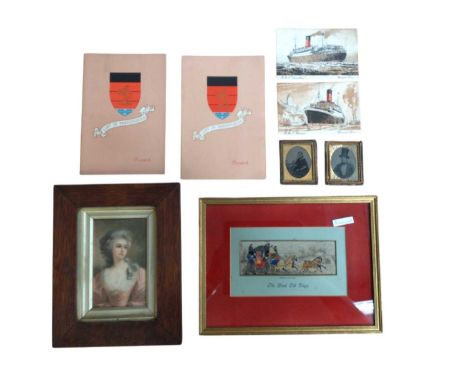 Group of ephemera, including naval photographs, postcards, telegrams, antique engravings, Royal items, etc, together with a S