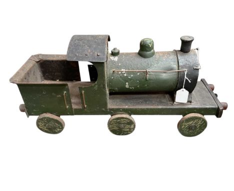 Antique child's model of a train, painted metal and wood, 60cm long