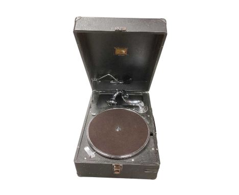 Black cased HMV gramophone, together with a group of 78's featuring Johnnie Ray, Fats Domino, etc