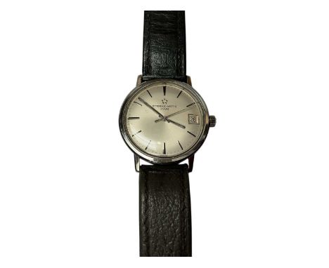 Eterna-Matic 3000 wristwatch with silvered dial, baton hour markers and date aperture at the 3 o'clock position in a stainles
