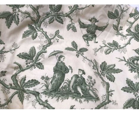 Curtains Green and Cream toile style oriental design, lined and interlined with pinch pleat heading. Measured flat one curtai