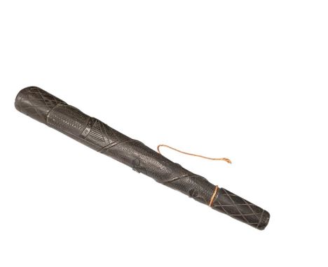 Victorian Irish bog oak truncheon / club of tapered form with carved decoration, dated 1898, 41cm in overall length.