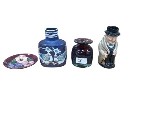 Royal Copenhagen vase, Mdina glass vase, Moorcroft pottery pin dish and other collectable china (10)