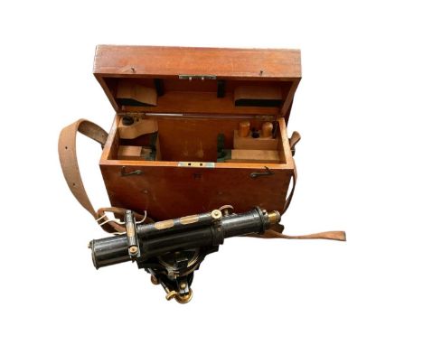 19th century brass lacquered theodolite in case, with tripod, stamped 'Troughton &amp; Simms 1918 No 25'