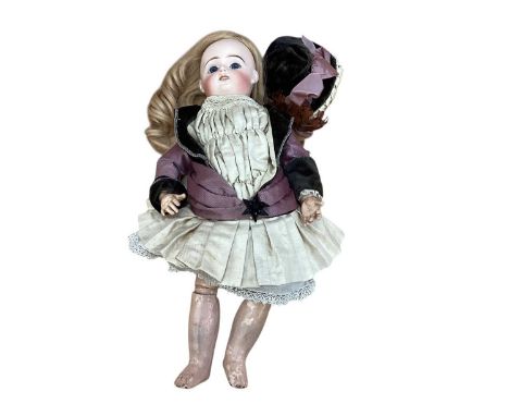 Antique 19th century French bisque head porcelain doll marked 'Depose' and a letter 'C' to backGeneral wear to arms, legs and