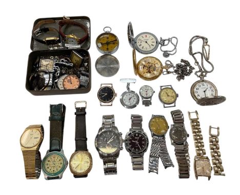 Group of vintage and later watches and watch parts including Citizen Eco-Drive Chronograph, Seiko Automatic etc