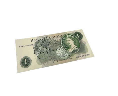 G.B. - Green One Pound banknote J. Page, prefix MW19 replacement note (Circa 1970) EF &amp; scarce (1 banknote)