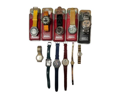 Group of Swatch watches including cases including a stainless steel 'Irony' chronograph, together with other wristwatches
