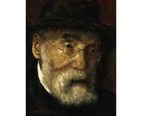 Jozef Israels (Dutch, 1824-1911)Self portraitsigned 'Jozef Israels' (lower right) oil on canvas 27.6 x 21.6cm (10 7/8 x 8 1/2