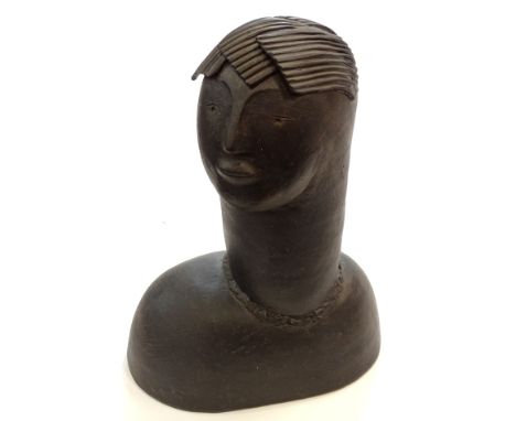 Lynn Lovitt (20thC). Head, black glazed terracotta, impressed mark, 37cm high.Provenance: from the Estate of Alistair John Lu