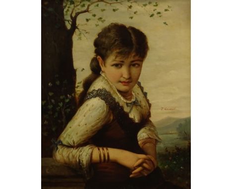 Fredinando Castelli (19thC). Portrait of a young girl in landscape, oil on canvas, signed, 49cm x 38cm.