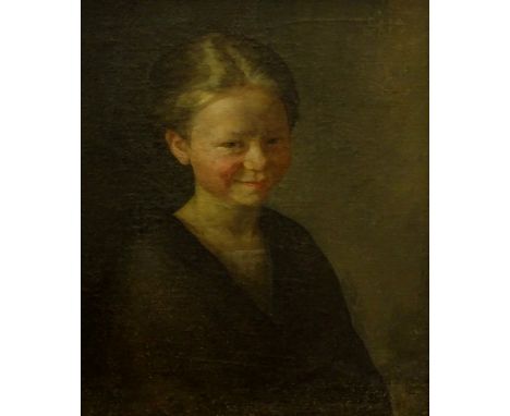 Late 19thC British School. Portrait of a young lady with rouged cheeks, oil on canvas, 46cm x 38cm.