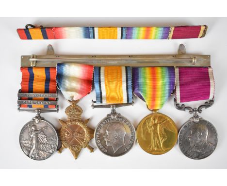 British Army Lincolnshire Regiment group of five medals for WO1 H A Claydon comprising Queen's South Africa Medal with clasps