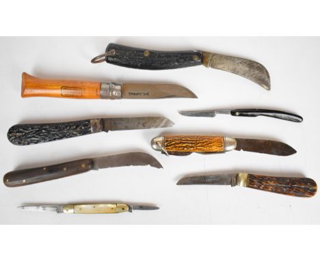 Five pocket / folding knives including Opinel, Jonathan Crookes and Arundel Cutlery, together with two pruning knives and a s