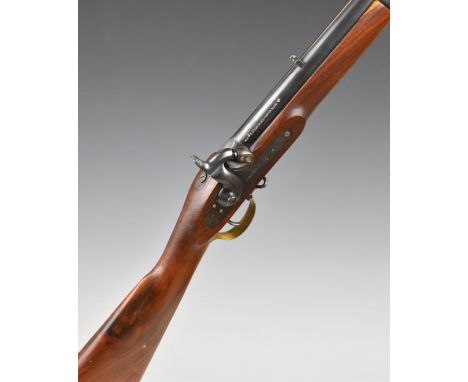 Enfield pattern 3-band 16 bore muzzle loading percussion hammer action gun with crown over 'VR' cypher and 'Enfield' to the l