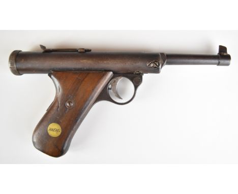 Haenel Model 28 .177 air pistol with inset maker's plaque to the wooden grips, top plate stamped 'Haenel Mod 28 DRP Brit Pat 
