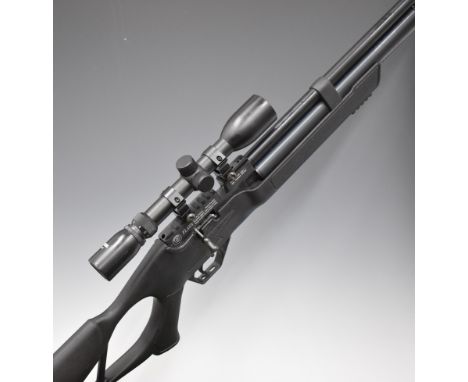 Hatsan Flash .22 PCP air rifle with textured semi-pistol grip and forend, composite skeleton stock, raised cheek piece, two 1