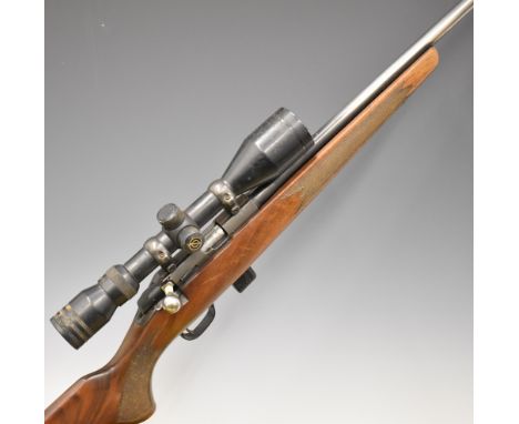 Sako P04R .22LR bolt-action rifle with chequered semi-pistol grip and forend, sling mounts, multi-shot magazine, sound modera