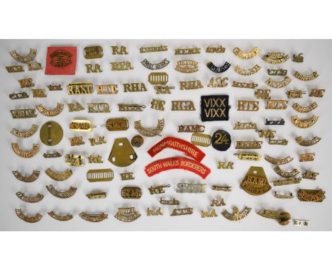 Large collection of approximately 90 British Army shoulder titles including 9th Middlesex, Norfolk, Cornwall, Ox &amp; Bucks,