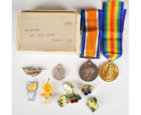 British Army WW1 medal pair comprising War Medal and Victory Medal, named to 157165 Sgt W S Evans, Army Service Corps, boxes,