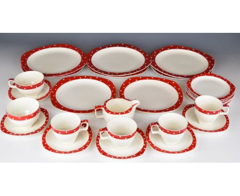 Midwinter Stylecraft tea and dinnerware decorated in the Red Domino pattern, approximately 27 pieces